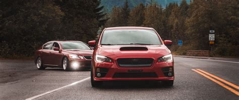 Download wallpaper 2560x1080 subaru, car, red, front view, road ...
