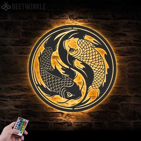 Buy Yin Yang Koi Fish Metal Wall Art LED Light Couple Koi Fish Sign ...