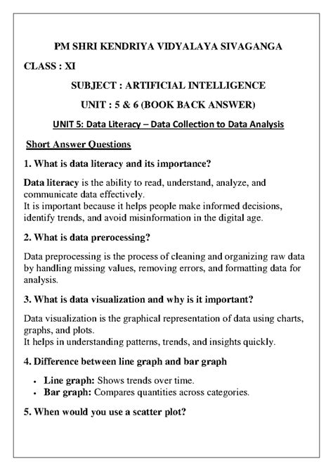 AI Class XI Unit 5: Data Literacy & Analysis (Book Back Answers) - Studocu