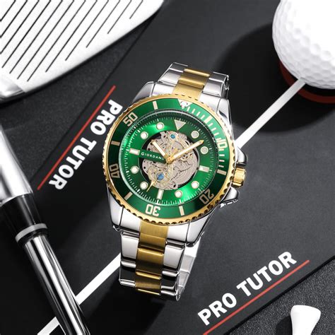 Giordano analog Watch for men– Skeleton Dial, Rotating Bezel, Two-Tone