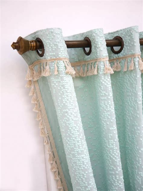 Readymade Aqua Blue Linen Door Chickanari Boho Curtain "ARIANA