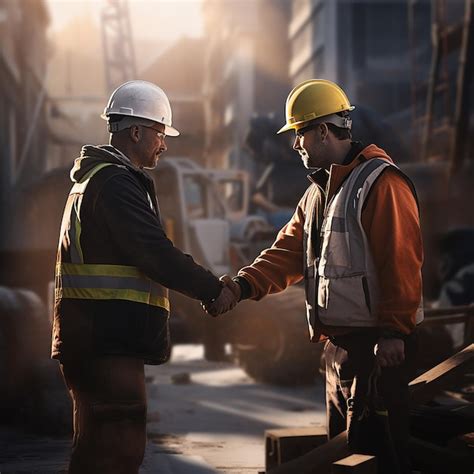 Teamwork in construction workers shake hands | Premium AI-generated image