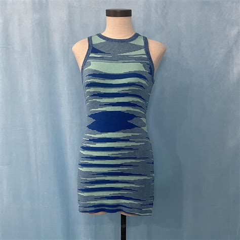 blue/green striped knit dress knit colorful natalie... - Depop