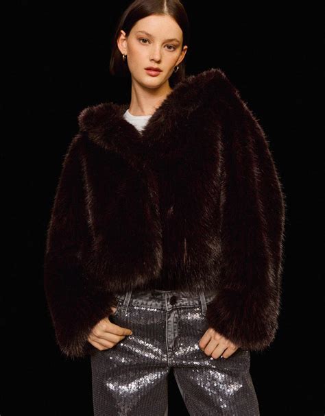 Faux fur hooded jacket - Women | Bershka