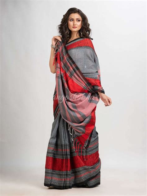 Ash grey begampuri organic cotton saree – angoshobha