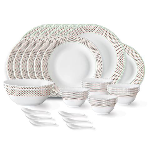 Larah by Borosil Waltz Fluted Series Opalware Dinner Set | 33 Pieces ...