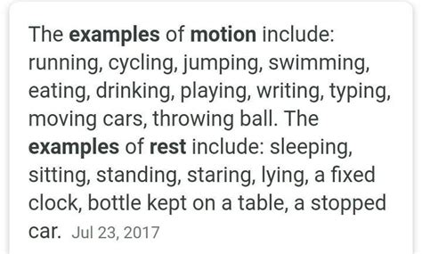 list 10 examples of object in motion and object which are at rest ...