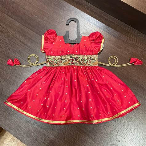 Cherry Silk with Peacock Paithani Border Dress – MEEMORA FROCKS