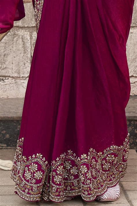 Maroon Two Tone Satin Silk Hand Work Ready to wear saree