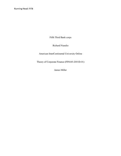 Fifth Third Bank-Group Project - Running Head: FITB Fifth Third Bank ...