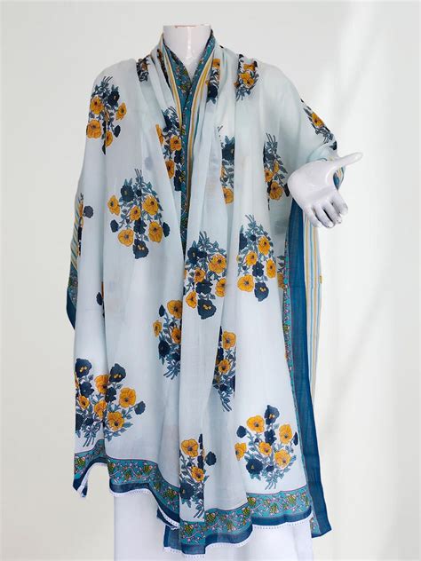 Buy Sky Blue Floral Bunch Cotton Namaz Dupatta Online