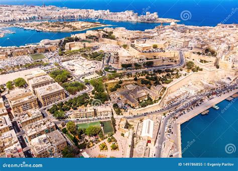 Valletta Capital City of Malta. Panorama Port and Blue Sea Stock Image ...