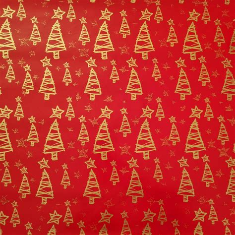 Christmas Wrapping Paper Red with Gold Trees (10 or 50 Meter Roll) – B ...