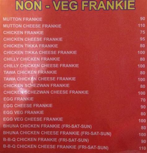 Menu at Tibbs Frankie, Mumbai, 6, Vitthal More Building