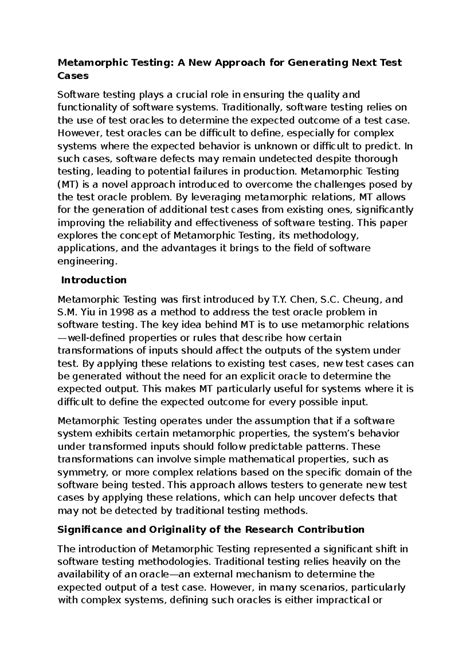 Metamorphic Testing: A Novel Approach for Test Case Generation - Studocu