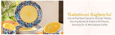 ExclusiveLane Badamwari Bagheecha Handpainted Ceramic Dinner Set (10 ...