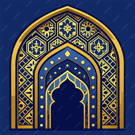 Premium Vector | High detailed islamic art arch in classic blue and ...