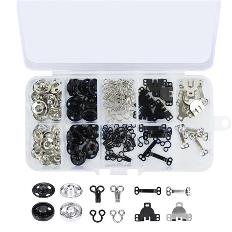 HASTHIP® 50 Pairs Hook and Eye Sewing Hook Sewing Button Kits 3 Styles ...