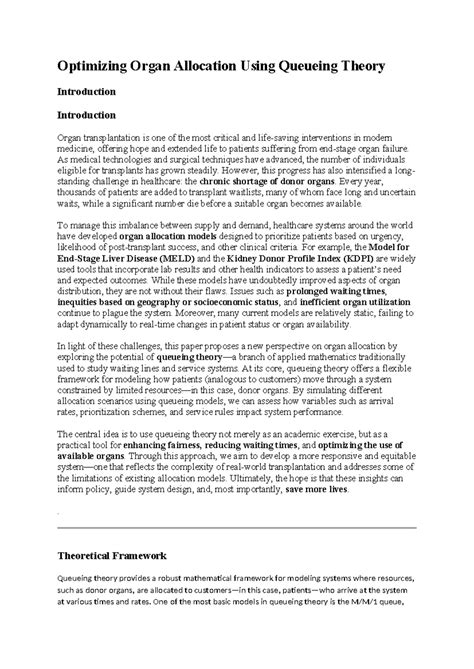 Optimizing Organ Allocation: A Queueing Theory Approach for Health ...
