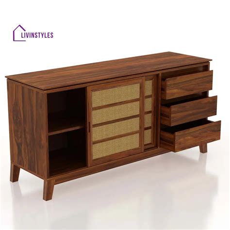 Cosmos Sliding Door CANE Sideboard in Solid Sheesham Wood - 1 Year War ...