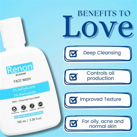 Renon 2 % Salicylic acid and 2 % Niacinamide Facewash with Neem and ...