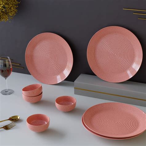 Buy The Earth Store Spiral Pink Set of 8 Ceramic Dinner Set, 4 Full ...