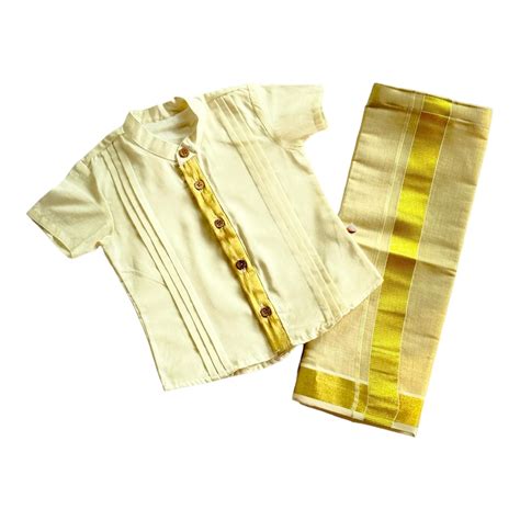 Buy Picksparrow Baby Boy Kerala Cotton Kasavu Shirt with Traditional ...