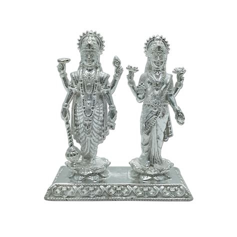 Pure Silver Lord Vishnu Narayan & Goddess Laxmi/Lakshmi Solid Jodi Ido ...