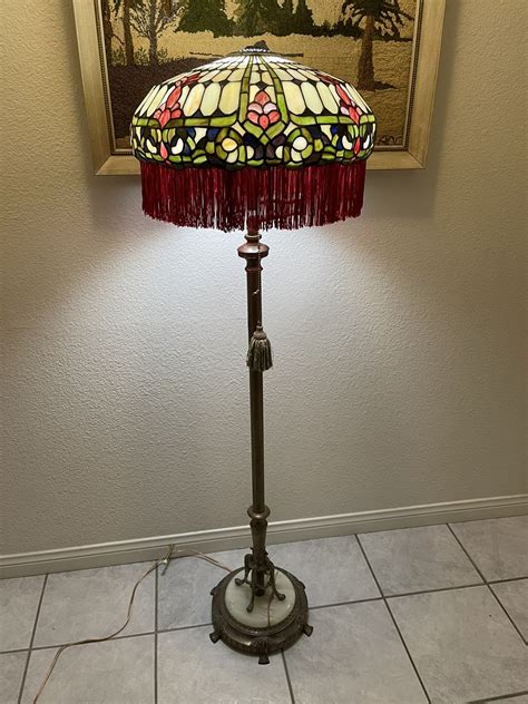 Gorgeous Antique Floor Lamp With Tiffany Style Fringed Shade for Sale ...