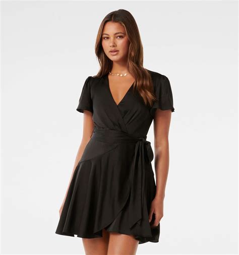 Buy Black Madeline Flutter Sleeve Satin Mini Dress Online