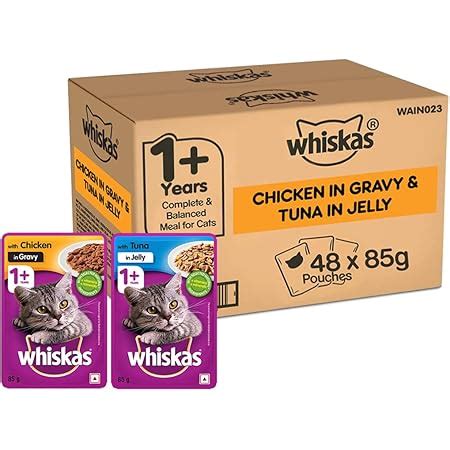 Whiskas Adult (1+ year) Wet Cat Food Food, Tuna in Jelly, 12 Pouches ...