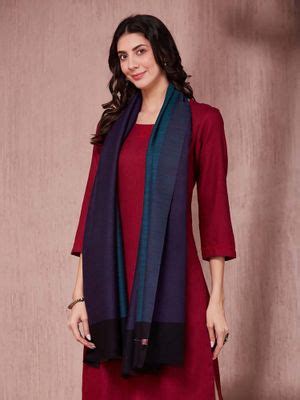 Buy Fabindia Teal Wool Blend Woven Stole Online