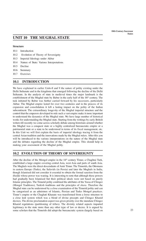 Unit-10 The mughal state - 23 18th Century Successor States UNIT 10 THE ...