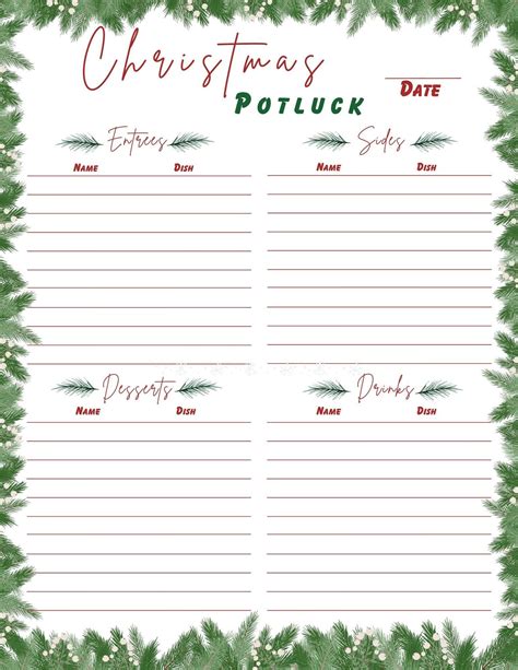 Free Printable Christmas Potluck Sign Up Sheet Printable Templates Free ...
