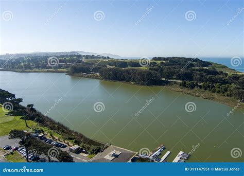 Aerial Shot of a Beautiful Spring Landscape at Lake Merced with Blue ...