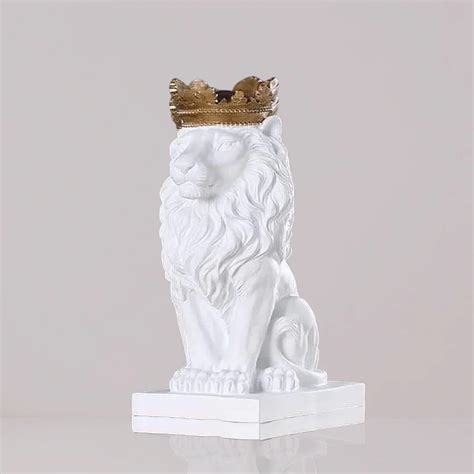 Polyresin Lion King Statue With Crown -White - Oxyroots Handicraft