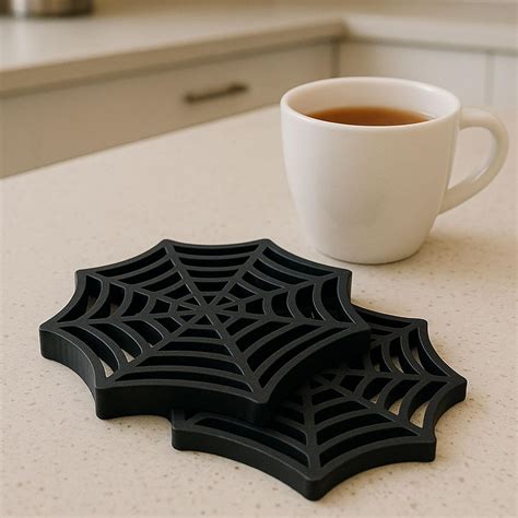 Metsi Spider Web Tea Coasters, Black Halloween Decor, Gothic Design ...