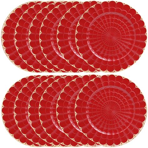 Amazon.com | Omuriko Red Chargers Plates Set of 12, Plastic Decorative ...