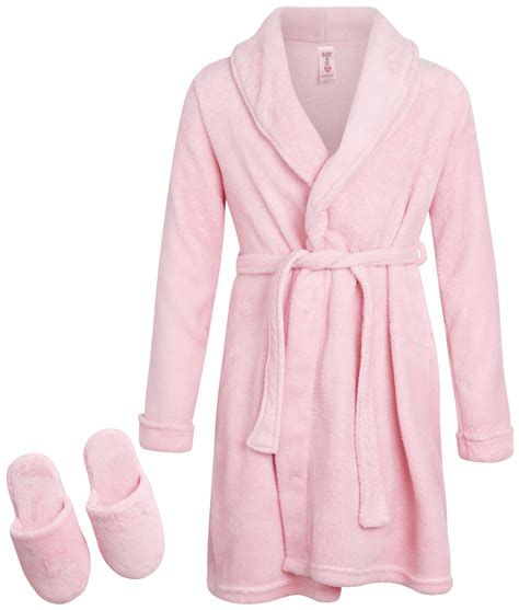 Sleep & Co Girls’ Bathrobe Set – Fleece Robe with Slippers Pajama Set ...