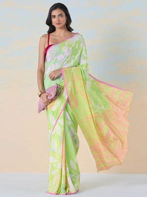 Buy Navyasa By Liva Luminescent Lime Saree with Unstitched Blouse Online