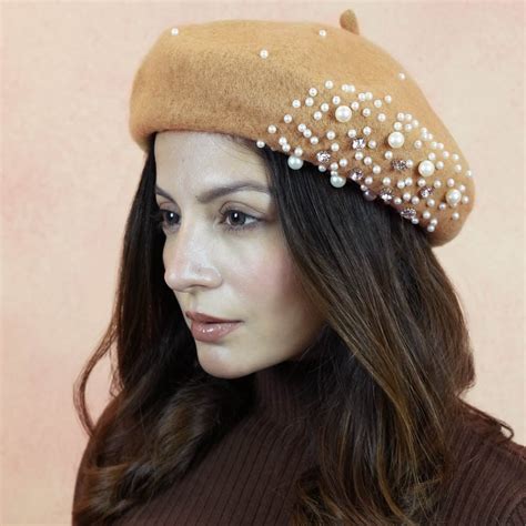 Beret with Pearls & Crystals - Tan – Hair Drama Company