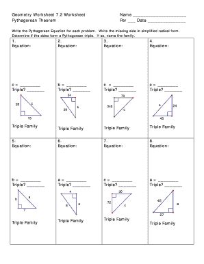 Geometry Worksheet 7 2 Worksheet Pythagorean Theorem - Fill and Sign ...