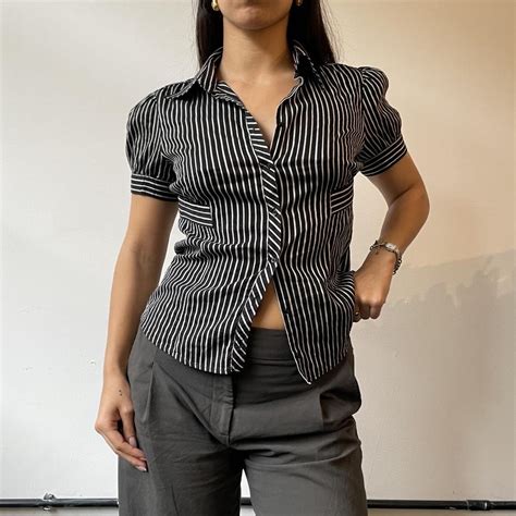 Vintage 00s Zara Pin Striped Slim Fit Shirt •M - Depop