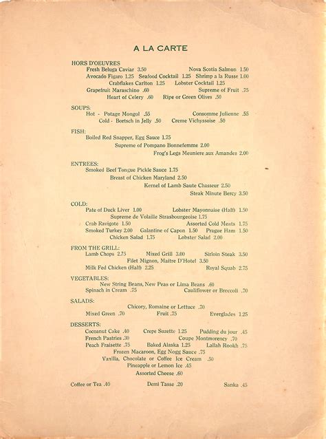 "The Everglades Club Palm Beach 1946 Dinner Menu"