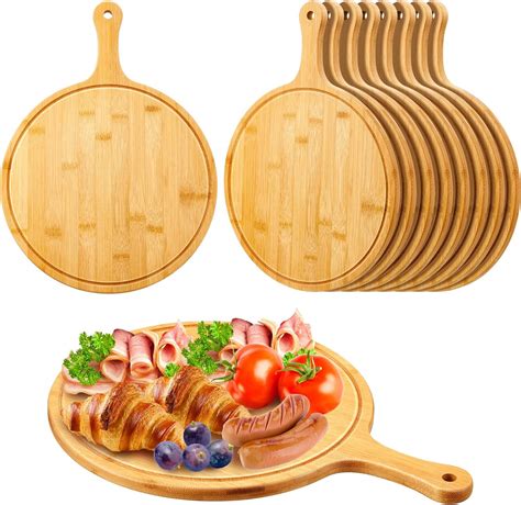 Amazon.com: Nuenen 10 Pcs Round Wood Cutting Board with Handle Bamboo ...