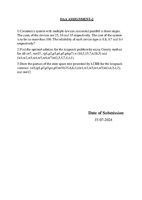 DAA Assignment - material - DAA ASSIGNMENT- 2 1 a system with multiple ...