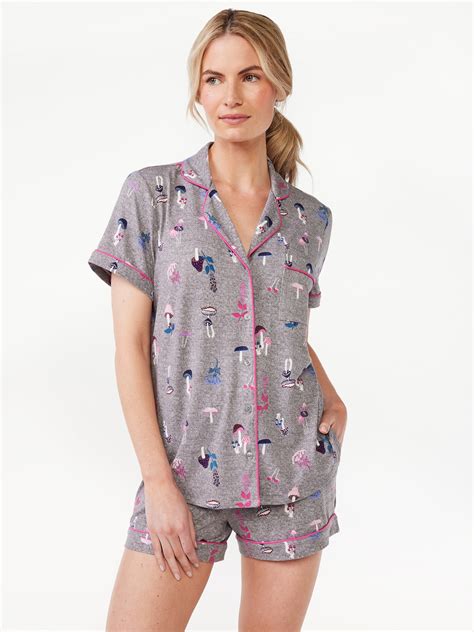 Joyspun Women's Print Notch Collar Top and Shorts Pajama Set, 2-Piece ...