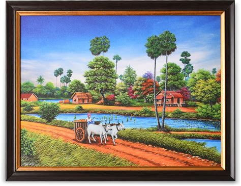 Hanish Art -Indian Village Scenery Canvas Painting (Handmade Painting ...