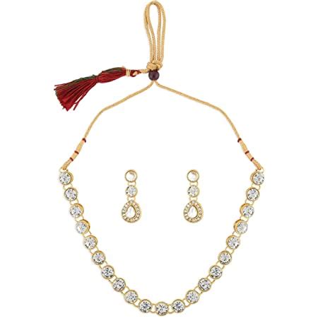 ZAVERI PEARLS Gold Tone Traditional Kundan & Pearls Necklace Set For ...