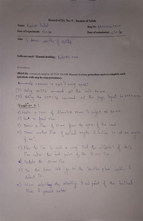 Exp No 9 - Section of Solids - Name: Tuah ad Record of Ex. No: 9 ...